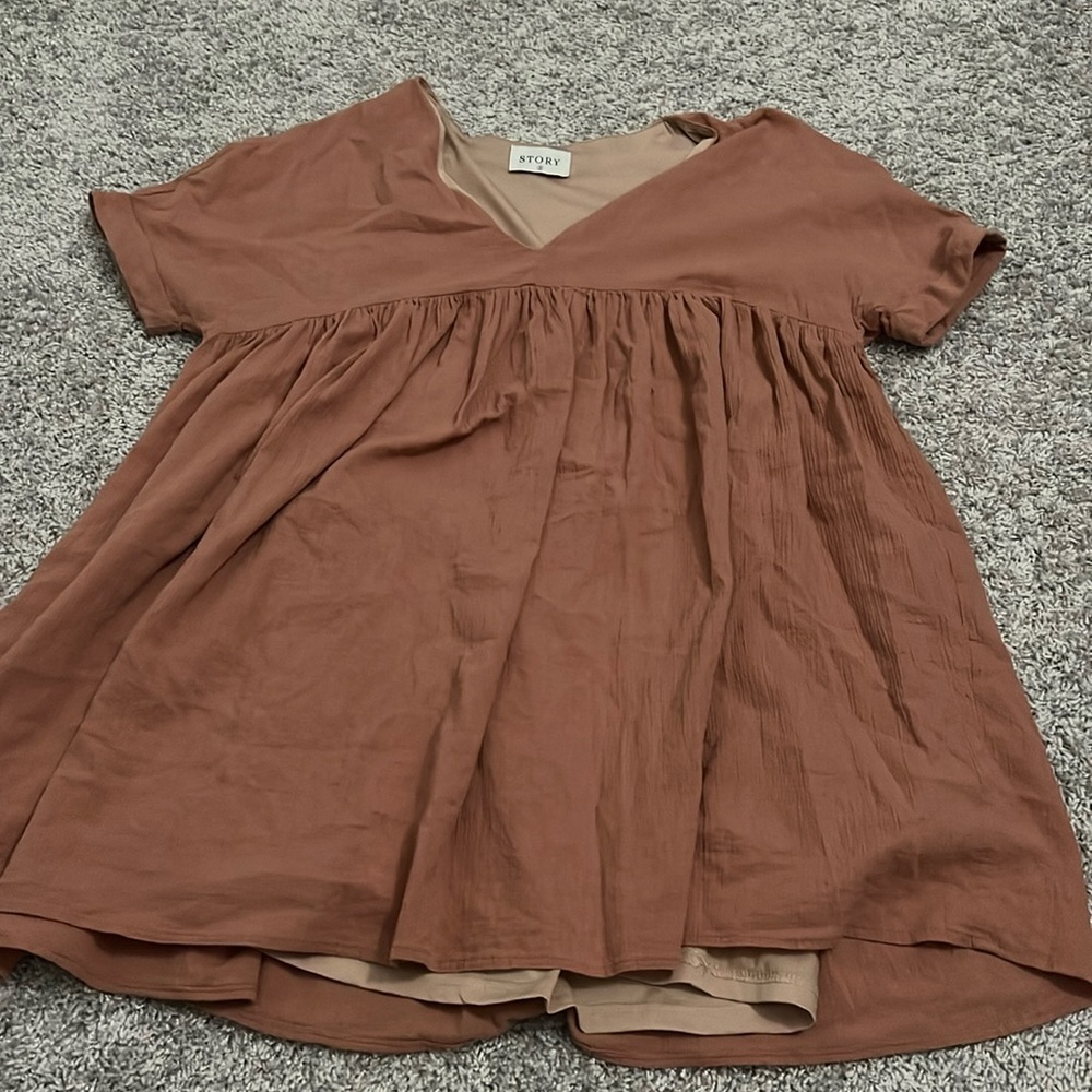 STORY Crinkle Cotton Babydoll Mini Dress.